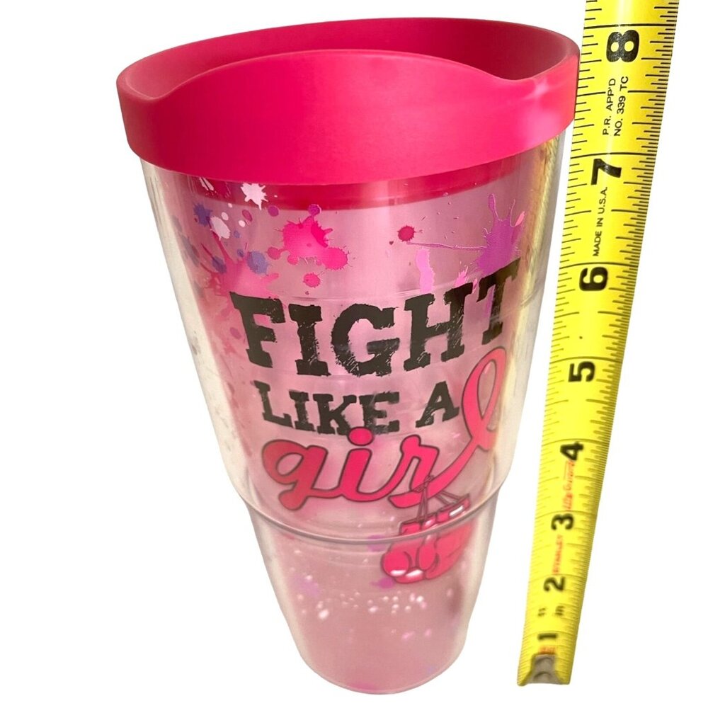 Pink Fight Like A Girl Breast Cancer Tervis Tumbler 24 oz with Pink Lid BPA-Free - Picture 10 of 11